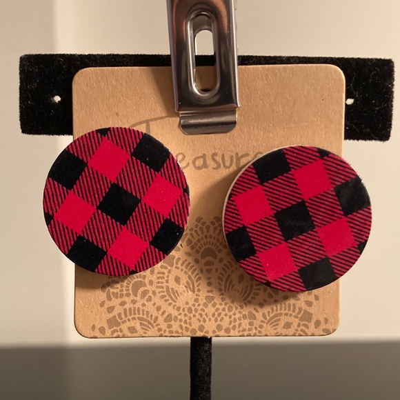 Plaid Red And Black Earrings